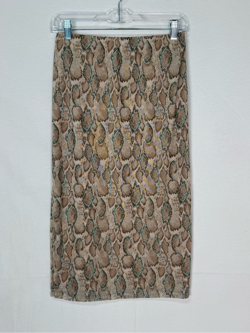 AFRM Taupe Snake-Print Midi Skirt with Subtle Teal Accents
